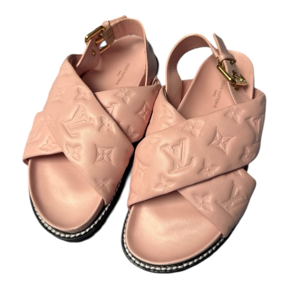Louis Vuitton Paseo Pink Embossed Sandals Size 36.5 Authentic certification